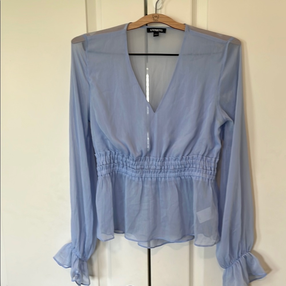 Express Blue Smocked Ruffled Blouse